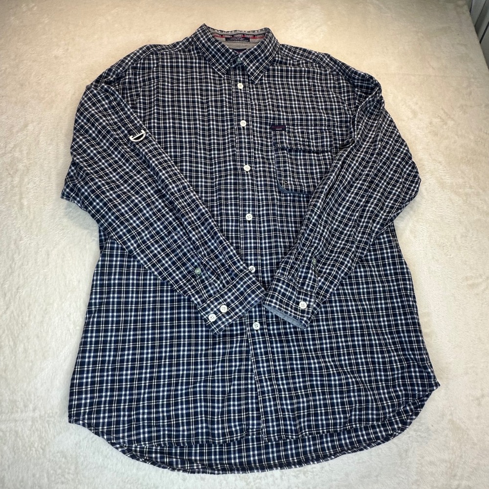 Vintage Tommy Jeans Blue Plaid Button Down Shirt Mens Large Y2K Cotton 45904